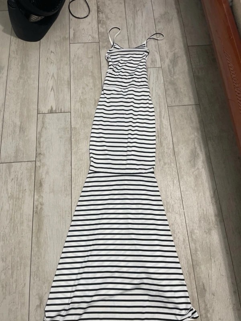 Striped White and Black Maxi Dress with Spaghetti Straps